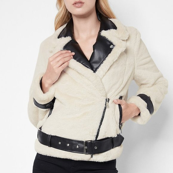Express Jackets & Blazers - NWT-Faux Fur & Leather Trim Moto Jacket